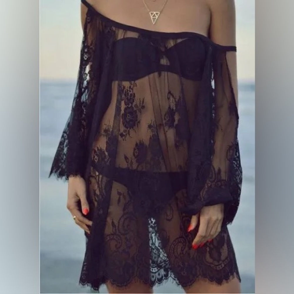Black lace bathing suit cover up dress